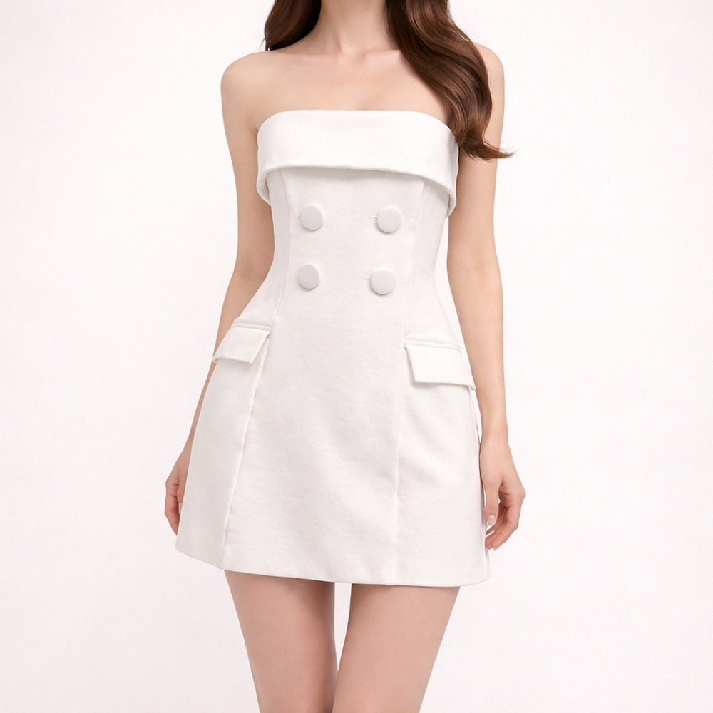 BHLDN Strapless Tuxedo Mini Dress XS White‎ Bridal Shower Rehearsal Formal